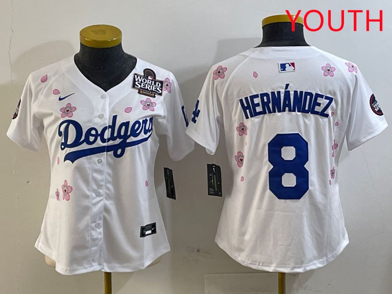 Youth Los Angeles Dodgers #8 Hernandez Sakura Edition 2025 Nike MLB Jersey style 9->youth mlb jersey->Youth Jersey